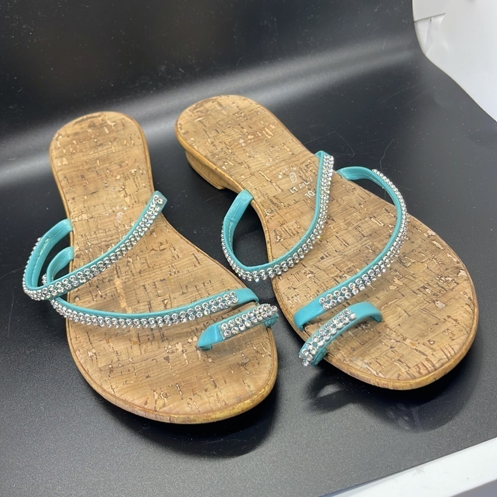 Turquoise Strappy With Diamond Like Bling Sandals. Size 10. D3/A
